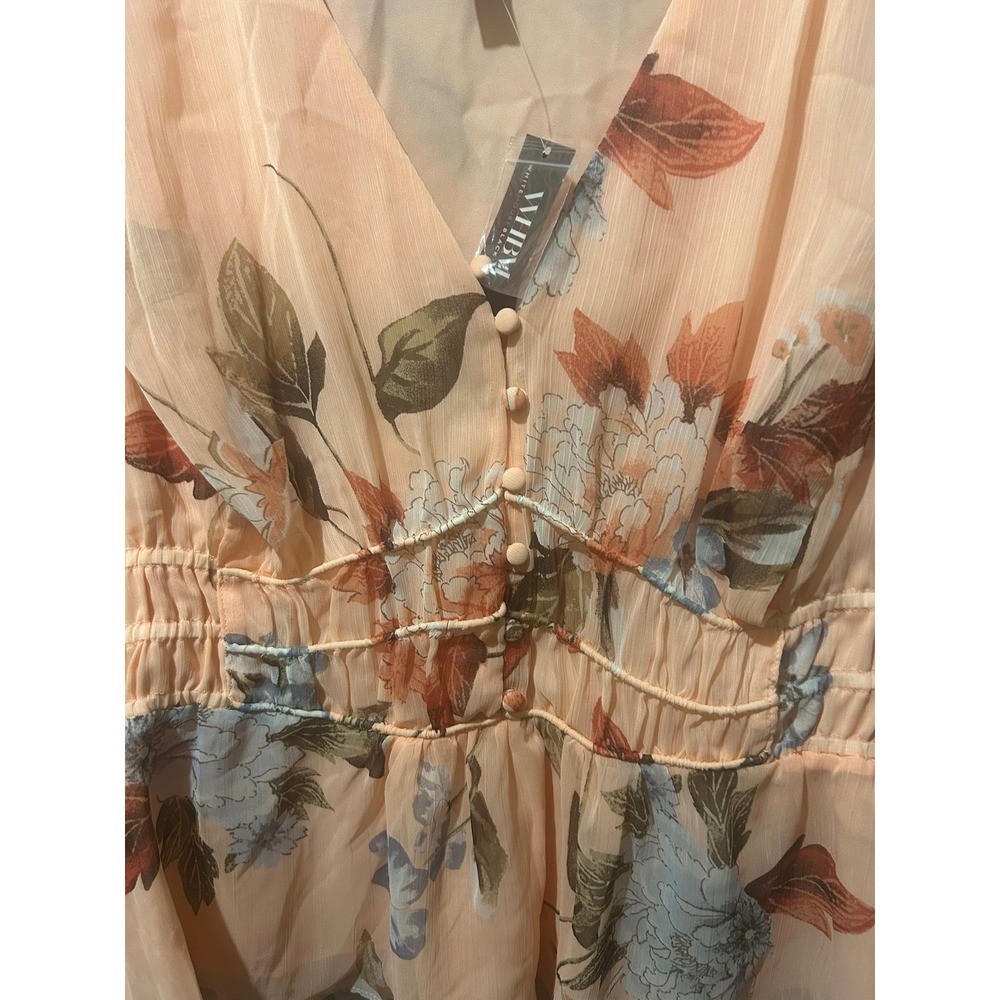 White House Black Market Romantic Blouse Orange Floral Smocked Top M 570359960 - Picture 2 of 7